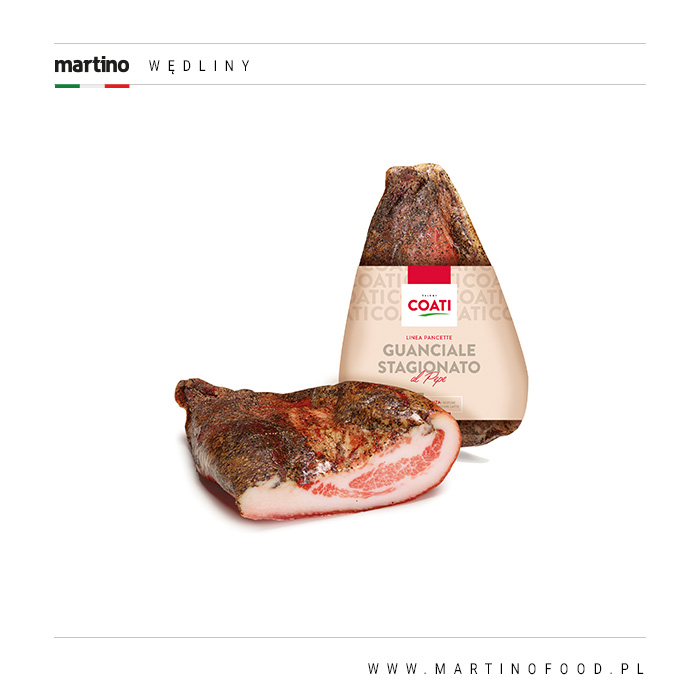 GUANCIALE STAGIONATO AL PEPE – Policzek przyprawiony pieprzem, bez glutenu bez laktozy
